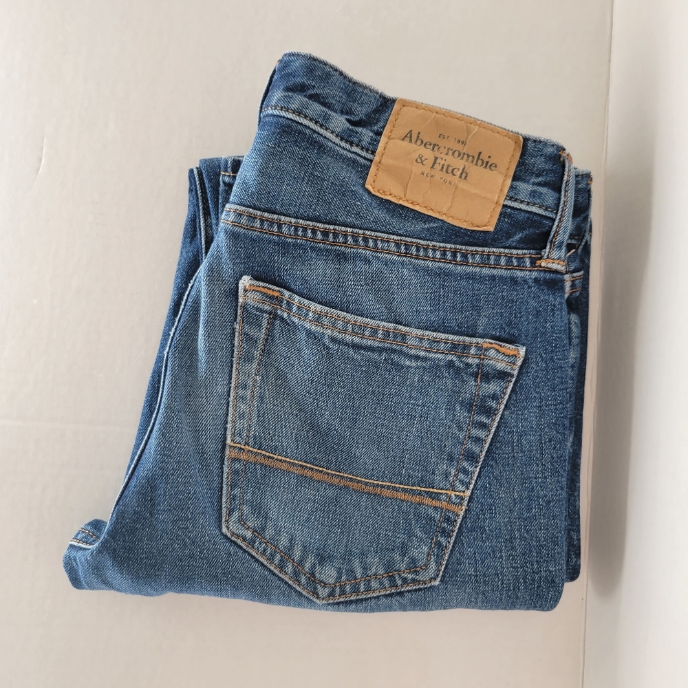 Abercrombie Mens Jeans Slim Straight 28x32 Button Fly Distressed Medium Wash